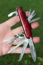 vintage Swiss army knife 11 TOOLS red Stainless ESTATE SALE - £17.17 GBP