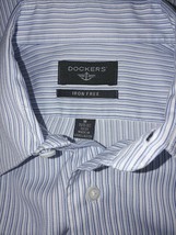 DOCKERS MEN&#39;S LS IRON FREE BLUE/WHITE STRIPED DRESS SHIRT-M(15/15.5x32/3... - £10.29 GBP