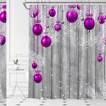 Purple Ball Rustic Wood Shower Curtain 70&quot; x 70&quot; with Hooks - $46.52