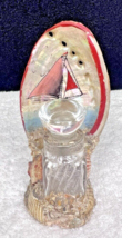 Antique Seashell Art Perfume Bottle Stand w Bottle &amp; Hand Painted Sailboat Shell - £49.69 GBP