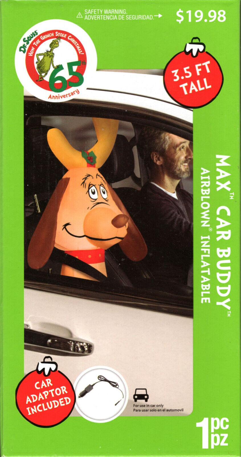 GEMMY 881088 AIRBLOWN THE GRINCH MAX CAR BUDDY CHRISTMAS INFLATABLE 3.5&#39;... - $18.98
