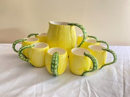 Ron Gordon Designs Lot Of 9 Yellow With Green Lemonade Theme Mugs With Pitcher - £70.41 GBP