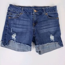 Celebrity Pink Jeans Shorts 3 Runaway Medium Blue Cuffed Distressed - £13.21 GBP
