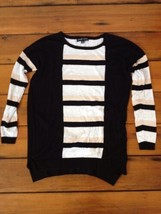 Black Rivet Stripe Cotton Blend Womens Long Sleeve Punk Style Knit Top S... - £11.21 GBP