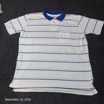 Vintage Unitog Polo Shirt Adult 2XL XXL White Blue Striped USA Made - £14.26 GBP