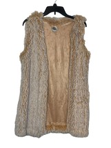 Ivy Jane Women&#39;s Vest Open Front Fluffy Faux Fur Sleeveless Jacket Tan S... - $29.69