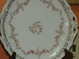Antique C.T Germany 9.25&quot; Handled Platter Charger Plate Roses embellishe... - $17.09