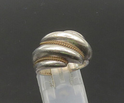 925 Silver &amp; 14K GOLD - Vintage Two Tone Fluted Twist Band Ring Sz 6.5 - RG21777 - £72.99 GBP