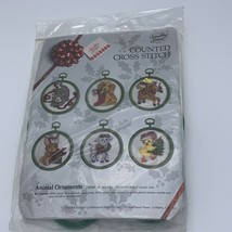 Something Special Counted Cross Stitch Kit Animal Ornaments 50369 Set of 6 3&quot; rd - £11.26 GBP