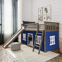 Max And Lily Low Bunk Bed, Kids Twin-Over-Twin Bed Frame With Slide, Clay/Blue. - £572.84 GBP