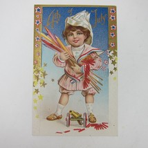 Postcard Independence Day Boy Sailor Suit Firecrackers Stars Patriotic A... - £11.80 GBP