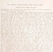 1912 Ola Guthrie Murder Georgetown Idaho Journalist Draft Local Crime 2 ... - €34,51 EUR