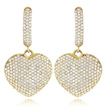 Heart Drop/Dangle Hoop Earrings 2.25Ct Natural Moissanite 14K Yellow Gold Plated - £184.69 GBP