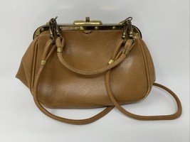 ROGER VAN S  Brown Leather Purse VTG Gold Hardware Tan Handbag Shoulder Strap - £18.57 GBP