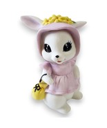 Vintage Style Easter Bunny Figurine - Lavender Dress, Flower Crown, Bisque - $228.08 MXN
