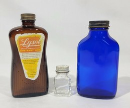 3 Vintage Bottles Jars Amber Blue Clear Apothecary - £16.42 GBP