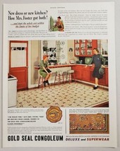 1941 Print Ad Gold Seal Congoleum Floors Happy Ladies in 40&#39;s Kitchen Ke... - $13.48