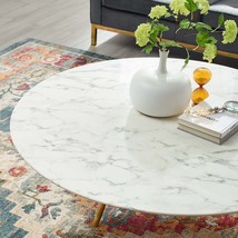 Lippa 47&quot; Round Artificial Marble Coffee Table with Tripod Base Gold Whi... - £557.08 GBP