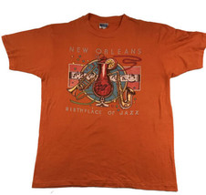 Vtg New Orleans Single Stitch T Shirt SZ XL Birth Place of Jazz USA Orange - £16.65 GBP