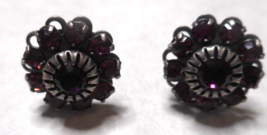 TINY Purple Faceted Austrian Crystals Flower Pierced Stud Earrings Silve... - £17.40 GBP