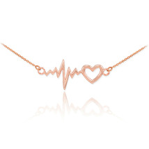 14k Rose Gold Heart Beat Pendant Necklace Nurse Patient Doctor Surgery Vitals - £172.56 GBP+