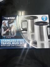 RYDZ Stainless Steel Travel Heated Mug Set with USB Car Charger Set of 2 Mugs - £11.82 GBP