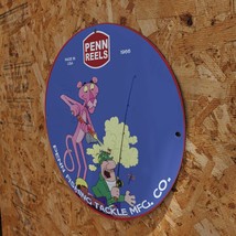 Vintage 1966 Penn Reels Fishing Tackle &#39;Pink Panther&#39; Porcelain Gas &amp; Oil Sign - £99.91 GBP