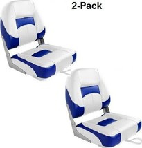 Boat Seats 2 Low Back White &amp; Blue UV Treated Marine Grade Vinyl Upholstery New - £124.51 GBP