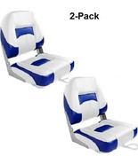 Boat Seats 2 Low Back White &amp; Blue UV Treated Marine Grade Vinyl Upholst... - €138,55 EUR