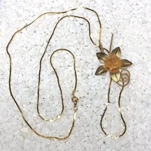 Vintage Gold-Tone Necklace Adjustable Mesh Rose Lariat - $276.79 MXN