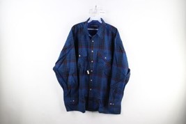 Deadstock Vintage 90s Streetwear Mens XL Knit Collared Button Shirt Blue Plaid - £46.62 GBP