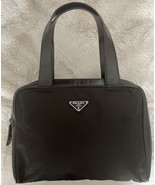 Vintage PRADA Tessuto City Bag Brown Nylon/Leather with Feet &amp; Lock - £292.14 GBP