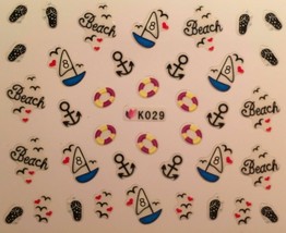 Nail Art 3D Decal Stickers Beach Sail Boat Anchor Raft Flip Flops K029 - £2.35 GBP