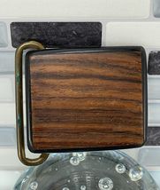 Vintage Rosewood Wooden Inlay Solid Brass BELT BUCKLE 1960/1970s - £15.92 GBP