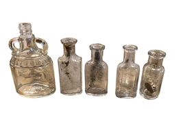 Antique Clear Glass Apothecary Pharmaceutical Bottles Set Of 5 Miniature - $29.45