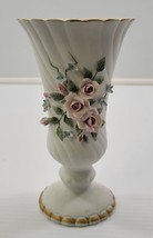 *B4) Vintage Lefton Bisque Floral Swirl Hand Painted Pedestal Vase China 828 - £14.79 GBP