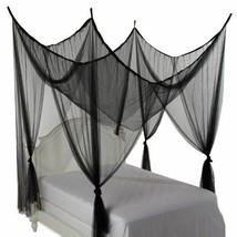 Black Four 4 Post Bed Canopy Netting Curtains Sheer Panel Fabric Corner ... - £69.08 GBP