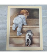Vintage Print Bessie Pease Gutmann On the Up and Up Baby and Puppy - £14.34 GBP
