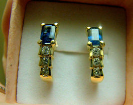 1.16Ct Emerald Cut Blue Sapphire Women&#39;s Stud Earrings 14K Yellow Gold Finish - £89.35 GBP
