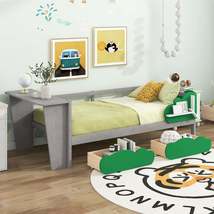 Twin Size Daybed with Desk, Green Leaf Shape Drawers and Shelves, Gray - £182.63 GBP