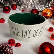 Rae Dunn Pet Bowl &quot;Santa&#39;s Dog&quot;  Pet Ceramic Bowl Green Interior 5.5&quot; NEW - £18.45 GBP