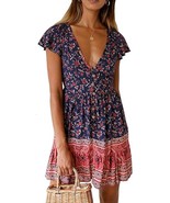 R.Vivimos Women&#39;s Short Sleeve Floral Print V Neck Tunic Dress - Size: L... - £12.69 GBP