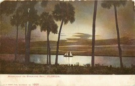 UNDBK FL Postcard O074 Moonlight on Biscayne Bay Sailboat Palms Posted 1909 - £5.24 GBP