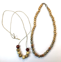 2 Pc Fashion Necklace Lot Wood Bead Theme Estate Finds Unsigned - $8.00