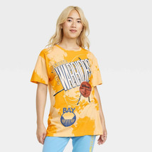 NBA Warriors Women&#39;s Oversized Short Sleeve Graphic T-Shirt Yellow Tie Dye XXL - £13.72 GBP