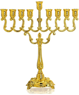 Hanukkah Menorah 9 Branch Gold Plated Jewish Menorahs for Chanukah Candl... - $22.09
