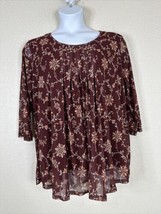 Timeson Womens Plus Size 3XL Maroon Floral Mesh Stretch Blouse 3/4 Sleeve - £14.89 GBP