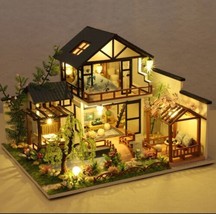 DIY 3D Wooden Dollhouse Kit with LED Lights - Garden House with Courtyard New - $87.07