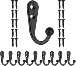 HAHAYOO 10 PCS Coat Hooks Wall Mounted, Premium Black Heavy Duty Metal Wall Hook - £7.27 GBP