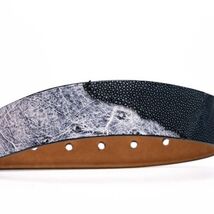 Lucca Genuine Exotic Ostrich Stingray Belt Newspaper / Black image 2